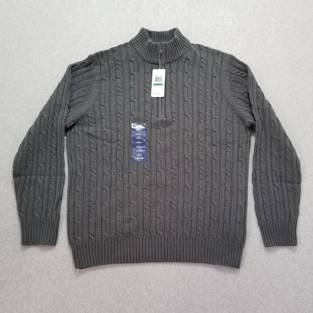 Izod Sweater Mens Large‎ Gray Zipper Mock Neck Long Sleeve